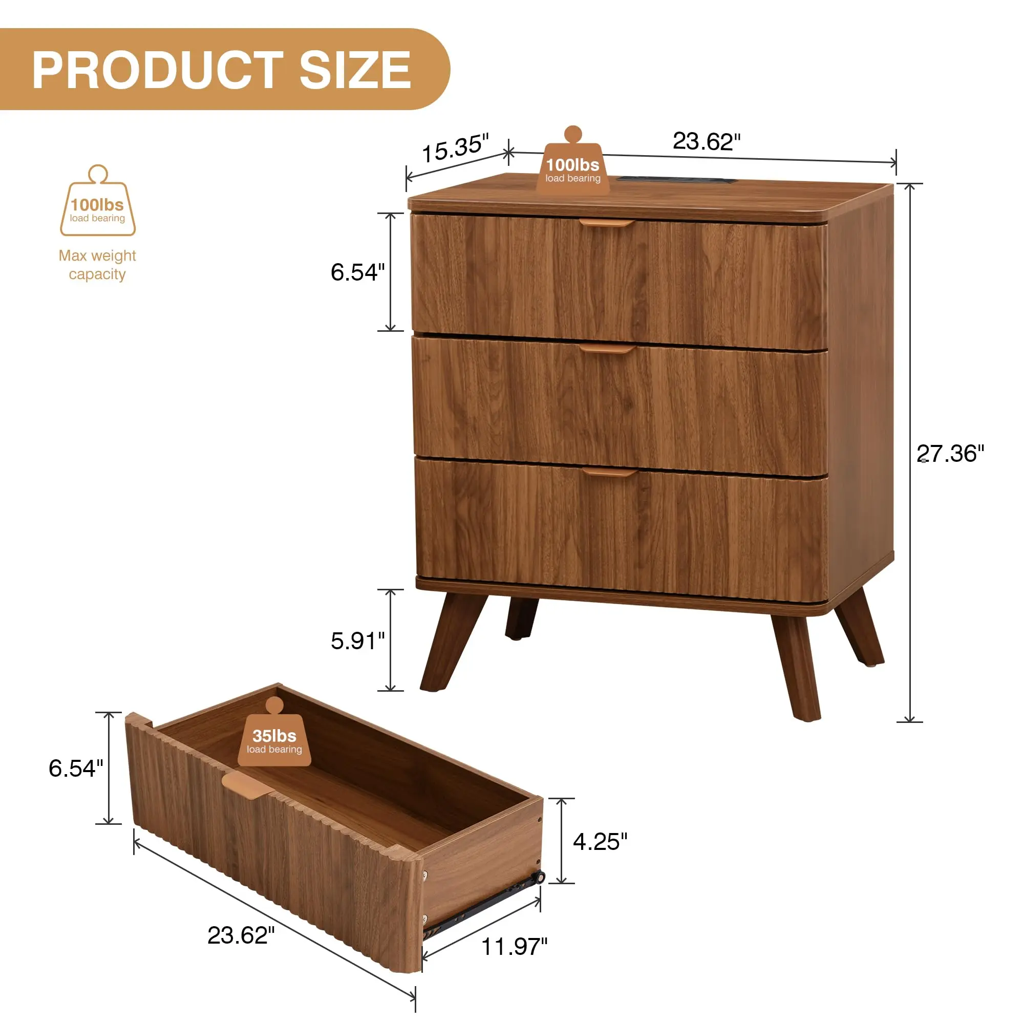 3 Drawer Walnut 1 Set