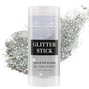 Silver Body Glitter Stick,Waterproof Halloween Face Glitter Gel,Chunky Glitter Face Paint,Mermaid Sequin Hair Glitter Makeup,Sparkle Body Glitter for Women and Kid,Festival Accessories Glitter