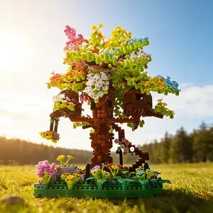Miniature World Detailed Rainbow Treehouse Interlocking Model Handmade Creative Home Desktop Decoration Stress Relief Collectible