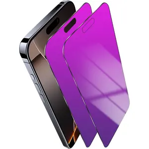 2 Pack for  16 Pro Max  Screen Protector Gradient Colorful for 16 ProMax Anti-Spy Tempered Glass Mirror Anti Bluelight Full Coverage Easy Installation Frame (6.9 Inch Purple)