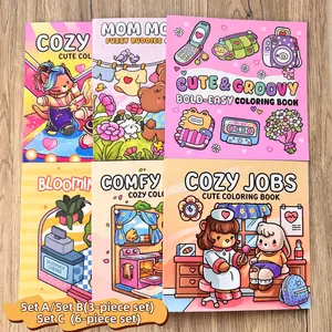 Cute Theme Coloring Book Set, 3/6 Pieces, Stress Relief Coloring Book, Kids Art Supplies, Ideal for Daily Drawing, Travel Entertainment, Bedtime Activities, Coloring Gift Book