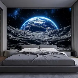 1pc Extra Large Planet Perspective Tapestry - Earth from Space Wall Hanging with Ocean, Living Room, Bedroom, Office, Party Decor - No Installation Needed, Easy Hang Polyester Fabric Cosmic Backdrop for Astronomy Lovers & Space-Themed Events, Astronaut De