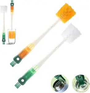 2 pack 5-in-1 multi-function cleaning brush, bottle cleaning brush, water bottle cleaning brush, multi-purpose bottle corner cleaning brush, water bottle lid detail cleaning tool, household kitchen cleaning tool (orange + cyan white)