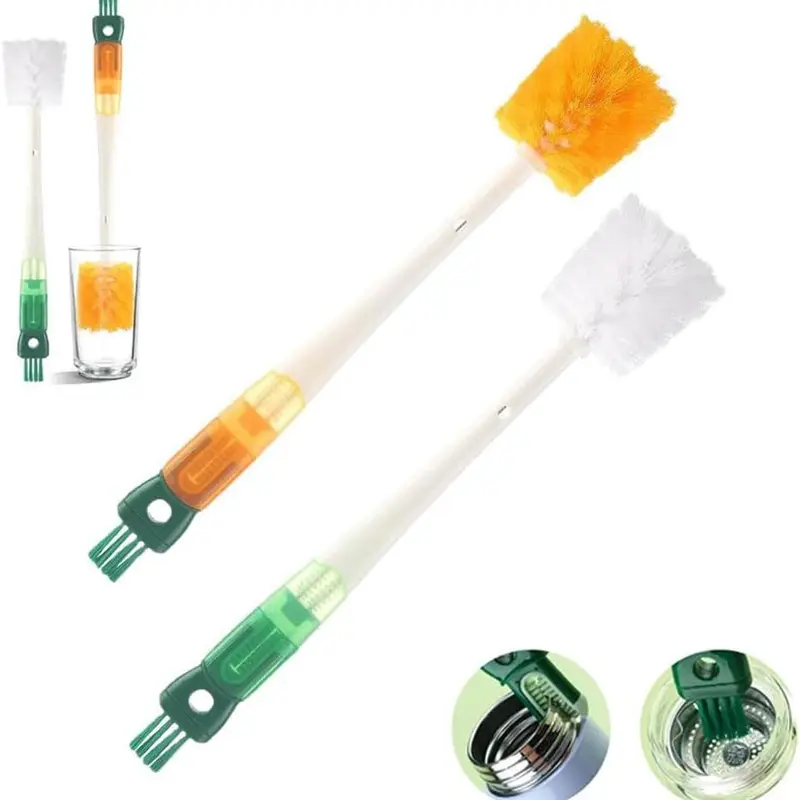 2 pack 5-in-1 multi-function cleaning brush, bottle cleaning brush, water bottle cleaning brush, multi-purpose bottle corner cleaning brush, water bottle lid detail cleaning tool, household kitchen cleaning tool (orange + cyan white)