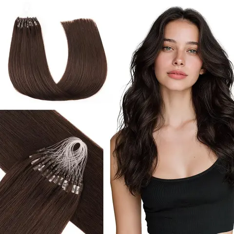 Hotbanana Human Hair Micro Link Extensions - 50G Natural Straight Hairpiece, Glueless Clip In Extensions, Invisible Short Chic Hair Replacement, 14-24In (18In Option at 29.5) for Summer Hairstyles