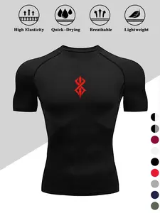 Men's Dragon Print Compression T-Shirt Activewear Workout Rash Guard, Quick-Dry Breathable Stretch Fabric, Tight-Fitting Short Sleeve Top for Fitness and Outdoor Activities, Clothing