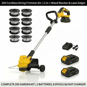 【FathersDayGift】12" 20V Cordless String Trimmer, 2 Batteries Powered Auto Feed Weed Wacker, Lightweight 8.16lbs Electric Grass Edger for Lawn Garden Yard