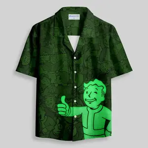 Geeksoutfit Vault Boy Hawaiian Shirt, Fallout Game Design Aloha Shirt, Tropical Summer Short Sleeve Shirt, Perfect Gift for Him or Her