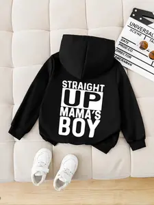Boys' Hooded Sweatshirt with Trendy Boy Letter Print, Comfortable Casual Wear for Spring & Fall, Ideal Daily Gift for Kids, Graphic Team Hoodie