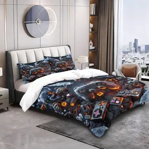 2/3PCS Gamer Retro Game Controller Print Duvet Cover Set, Gaming Comforter Cover, Soft Microfiber Bedding Set (No Filler), Video Game Controller Bed Set for Teen Boys & Gaming Room Bedroom Decor