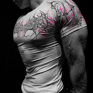 Men's Printed Fitness Apparel Sports Wear Short Sleeve Quick-Dry Sports Shirt Tight-Fitting Fitness Training Running Wear