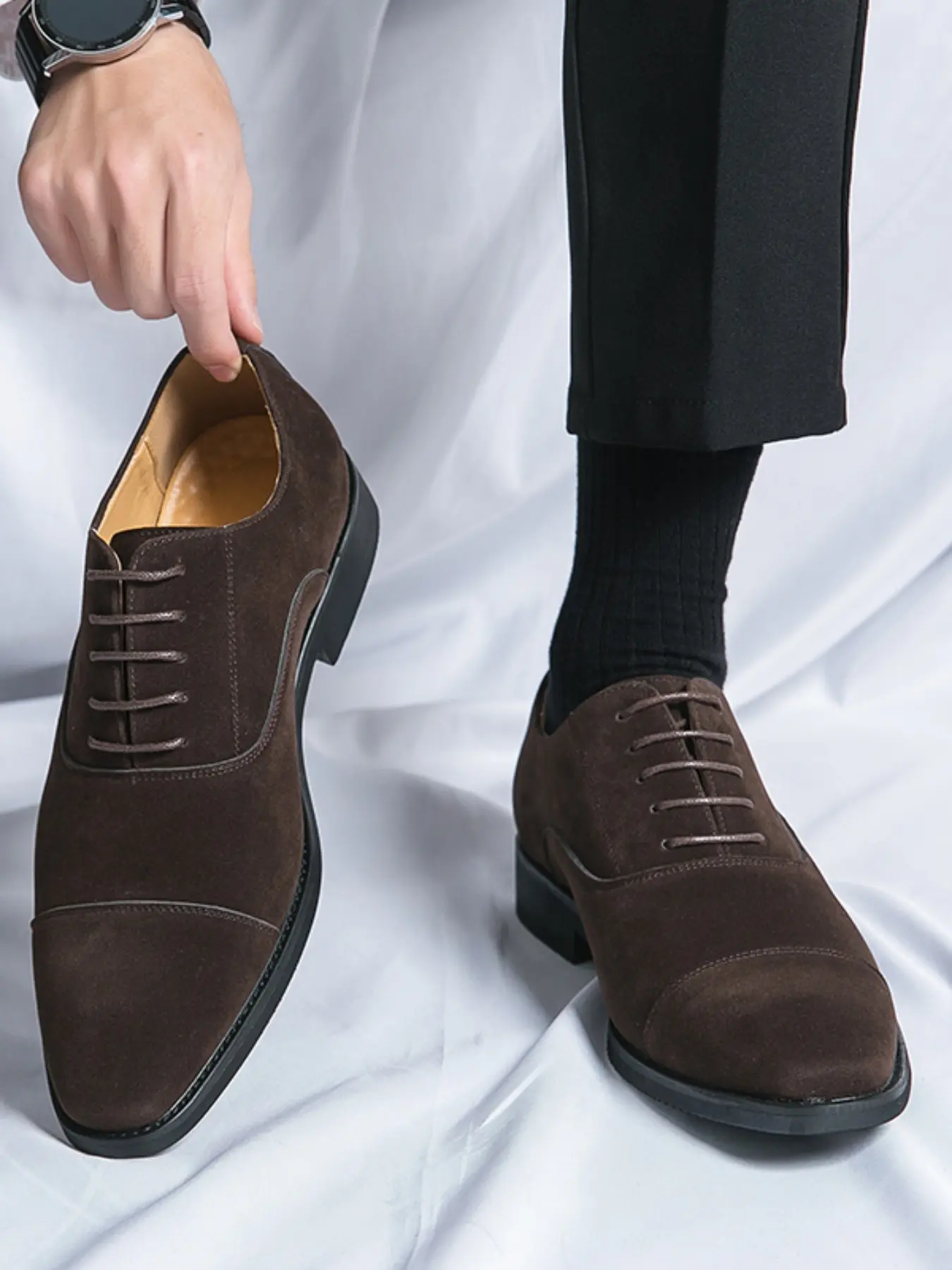 Men's Matte Leather Business Formal Office Work Shoes, Wedding Groom Dress Shoes, Korean Style British Trend Lace-Up Closed, Perfect for Night Shows and Parties
