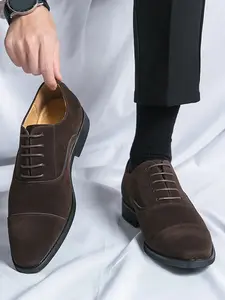 Men's Matte Leather Business Formal Office Work Shoes, Wedding Groom Dress Shoes, Korean Style British Trend Lace-Up Closed, Perfect for Night Shows and Parties