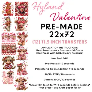 22"x72" Pre-Made Valentine Hyland Cow Gang Sheet