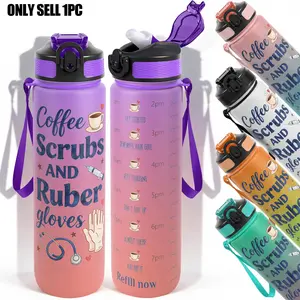 1pc,32oz Water Bottle Coffee Scrubs and Rubber Gloves Medical Nurse Gift Cup Design Durable  Leak-Proof 1000ml Time Marker Water Bottle - Shatter-Resistant for Sports, Fitness, Hiking & Outdoor
