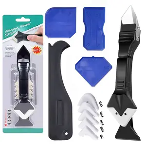 11Pcs Caulking Tools 3 in 1 Silicone Caulking Finishing Tool Kit(Stainless Steelhead) Reuse and Replace 5 Silicone Pads Sealant Caulk for Kitchen Bathroom Window Sink Joint