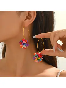 Boho Multicolor Acrylic Beaded Flower Petal Earrings, Candy Color Ear Jewelry, Stylish Fashion Accessory for Women