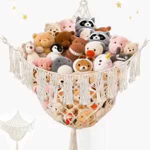 Lare Animal Hammock Corner Net - 44.5" W x 46" H Room Christmas Decor for Teen Girls - Cotton Boho Plushie Net, Nursery Bedroom Playroom Dorm Decor, Patent Protected