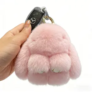 Handmade Fluffy Bunny PomPom Keychain Cute Christmas Gift Travel Accessory & Birthday Present for Girls & Women L67