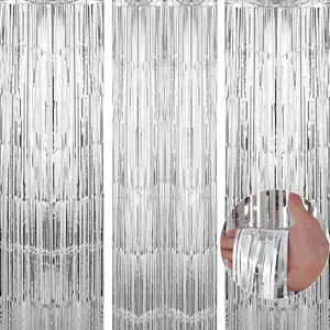 3 Pack 3.3 x 9.9 ft Silver Foil Fringe Backdrop Curtain Streamer Backdrop Curtains Streamers Birthday Party Decorations Tinsel Curtain for Parties Galentines Decor Preppy Photo Booth