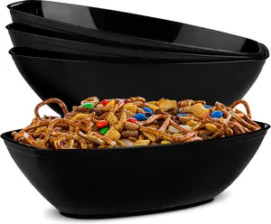 Disposable Oval Serving Bowls, Party Snack or Salad Bowl, 72-Ounce, Plastic (4, Black)