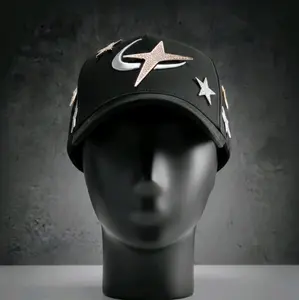 Stylish Black Baseball Cap with Silver Star Embroidery for Men and Women