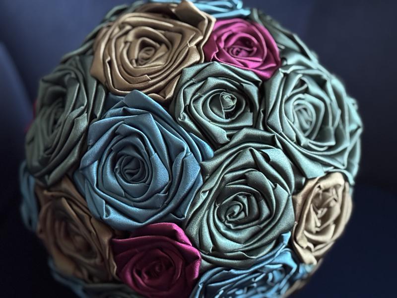 Geneva’s Bouquet | Dark Green, Teal, Olive, & Sangria | Elegant Winter Wedding Bouquet | Holiday Glam | Woodland Wedding Theme | Vintage Chic Bride | Handmade Satin Rose Bouquet | Sangria Wine Wedding Bouquet