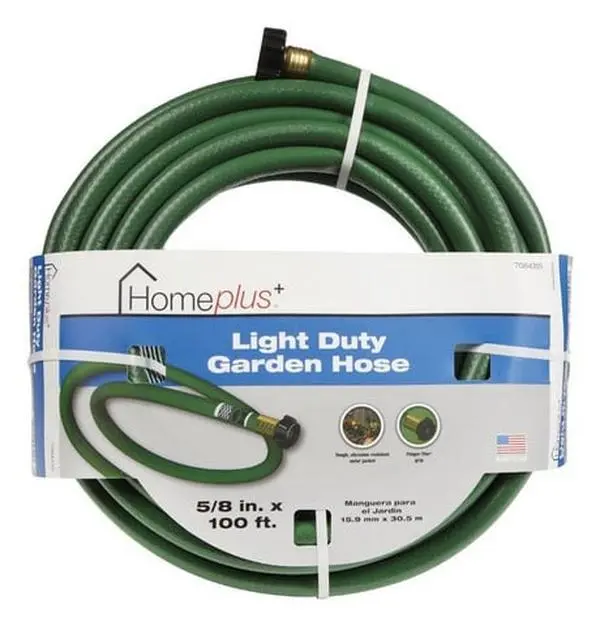 Home Plus AC1615100 Rubber Light Duty Garden Hose, 0.6 in x 100 ft, Brass Fittings, Crush-Resistant, Finger-Tite Grip, Kink-Resistant