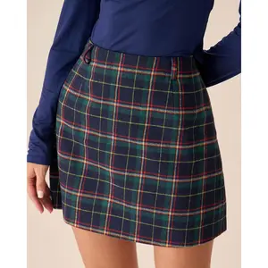 Green Plaid High-waisted Mini Skirt