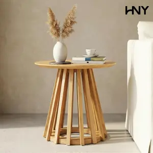 【SummerVibes】HNY Modern Fluted End Table Aesthetic Wood Pedestal Side Table for Living Room Small Spaces Home Decor