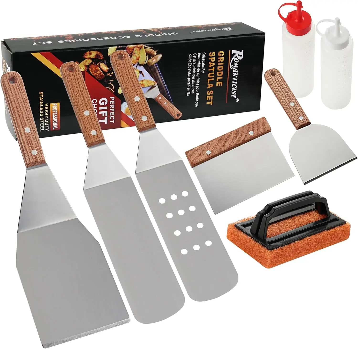 ROMANTICIST 8pcs Professional Griddle Accessories Kit - Heavy Duty Stainless Steel Grill Spatula Set for Grill Griddle Hibachi Flat Top Outdoor Cooking kitchen gadgets kitchen accessories grills kitchen supplies father's day gift