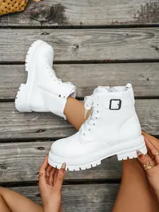 and Lace-Up Boots, Thick Sole Height-Boosting Design, Sweet Cool Style, Daily Wear Women's Short Boots, Western Ankle Boots, Footwear