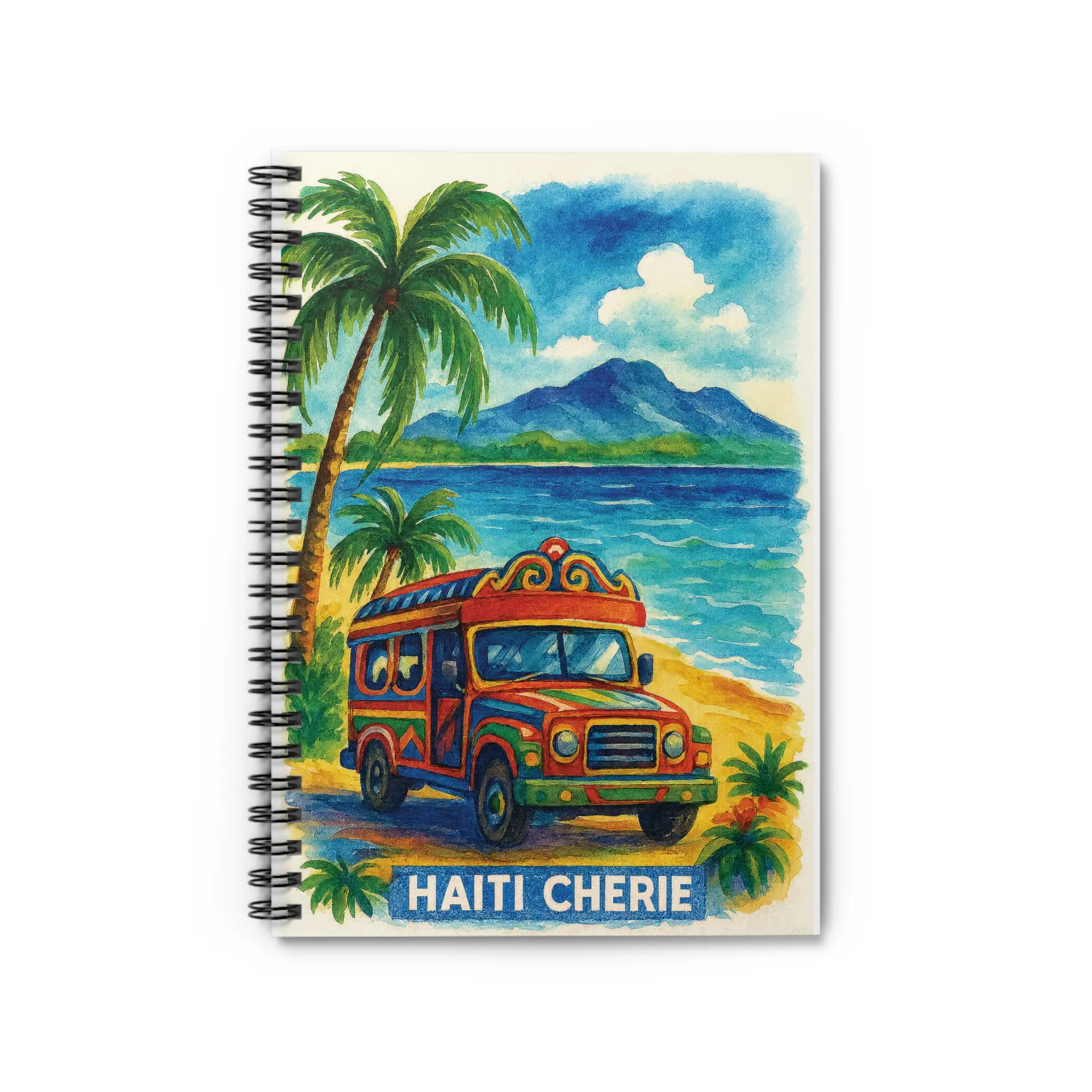 Tropical Spiral Notebook - Haiti Cherie Aesthetic Journal, 6x8 in, 1-size Office Stationery, 118 Ruled Pages, 90gsm Durable Paper Construction, Metal Spiral Binding for Easy Page Removal, Document Pocket, Smooth Writing, Gift for Travel Lovers