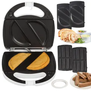 Empanada & Churro Maker Machine- Electric Cooker W 4 Removable Plates- Easier Than A Press- Includes Dough Circle For Easy Measurement  Mexican Dinner Party Night Dessert Food Supplies
