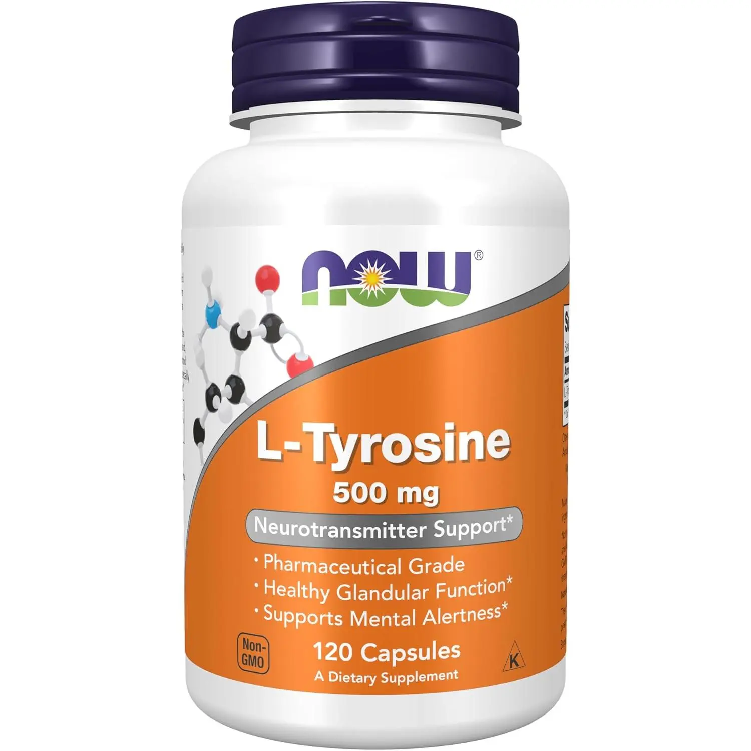 NOW Supplements Edible L-Tyrosine 500 mg Vitamin Healthcare Dietary Supplement - Dairy-Free, Unflavored, Supports Mental Alertness, Brain Health, 120 Capsules for Adults