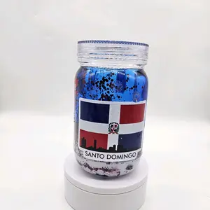 Dominican Republic 20oz Mason Jar Lava Snow Globe Tumbler with Santo Domingo Flag Design and Blue Glitter