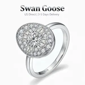 S925 Sterling Silver Sparkling Double Halo Ring for Women, 14K Gold Plated 1CT Round Cubic Zirconia Center on Oval Design Wedding Engagement Rings Fine Jewelry Gift