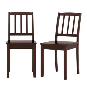 COSTWAY - Wood Dining Chair Set of 2 with Rubber Wood Legs-Brown