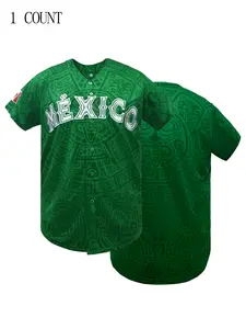 Men's Letter & Figure Stitched Button Front Baseball Jersey, Baseball Shirt, Loose Short Sleeve V Neck Baseball Top, Baseball Christmas Gifts, Men's Sportswear for Training & Competition Workout Tops, Outdoor Apparel