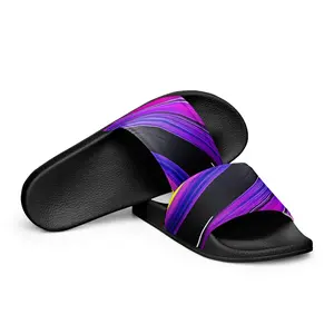 Onyx Women's Slides - Purple Paint Pour with Black Leather Footbed and Colorful Design