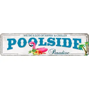 Outdoor Pool Decor Pool Sign Poolside Paradise Rustic Looking Tin Metal Signs Outdoor Patio Signs Outdoor Bar Decor Outdoor Patio Signs Backyard Outside Pool Deck Decorations 4x16Inches