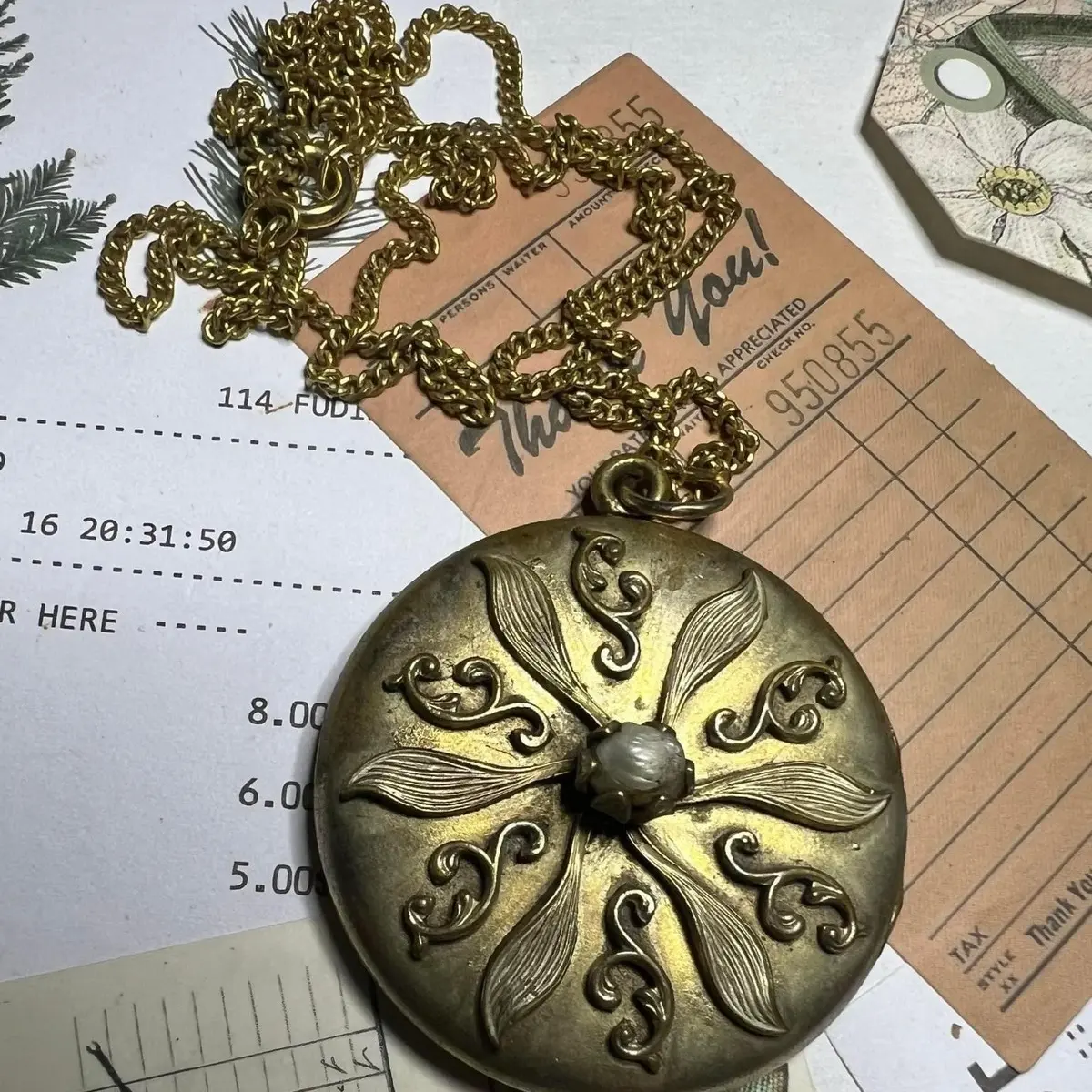 Victorian Mourning Jewelry with Pearl Bead and Ornate Design in Gold Color - Pre-1890s