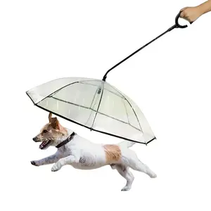 Pet Transparent Umbrella with Built-in Leash for Dogs - Clear Design for Rain Sleet Snow Protection & Easy Positioning for Dome Shape