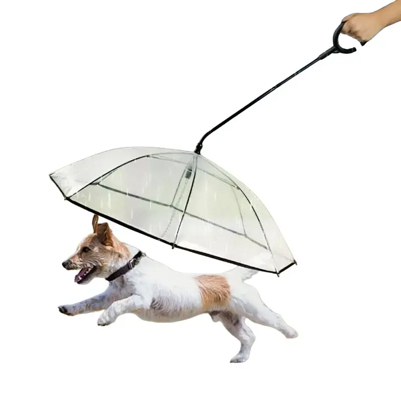 Pet Transparent Umbrella with Built-in Leash for Dogs - Clear Design for Rain Sleet Snow Protection & Easy Positioning for Dome Shape
