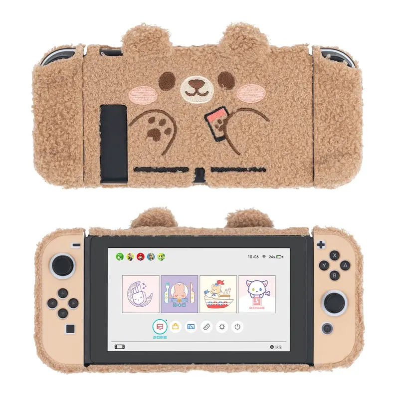 GeekShare Cute Plush Gaming Console Case Cover with Protector for Nintendo Switch/NS OLED - High Quality Material, Shockproof, Anti-Scratch, Anti-Fingerprint, Exact Cutouts, 1 Switch Playstand, Birthday Gift Accessory