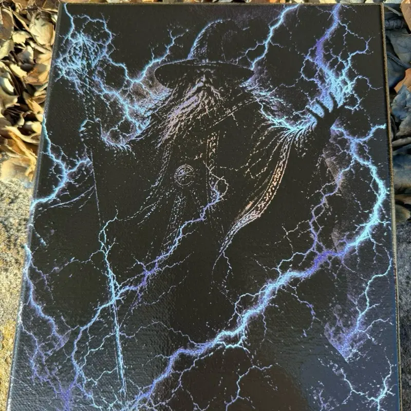 “Arcane Stormcaller: Glow-in-the-Dark Wizard Canvas Art” (8x10”)