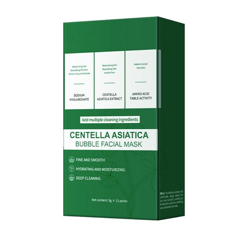 Centella Asiatica Bubble Face Mask, Centella Bubble Clay Mask for Blackhead Removal Deep Purifying and Moisturizing Pore Cleanser Individually Packaged, 10 Seconds to Foam - 12 Pack