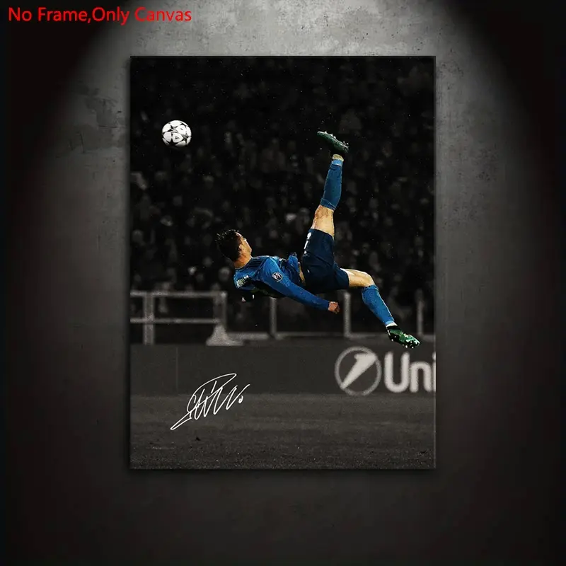 1 piece/set of frameless canvas print posters, Artwork for walls, classic realistic art, football star overhead kick, Soccer, Sportsmanship, Cultural Tribute, gift for sports and culture enthusiasts, ideal for home, wall decoration