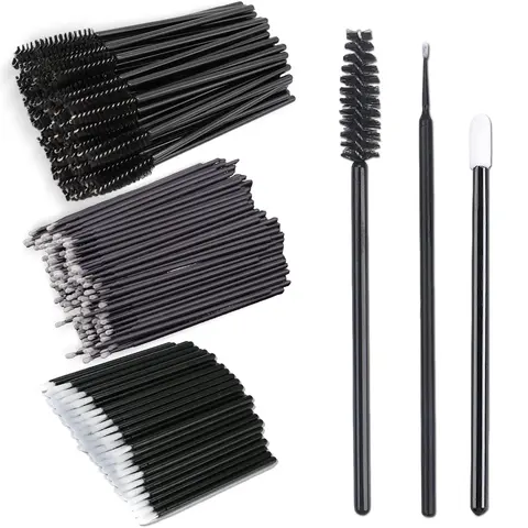 Halloween Fall Gift 200Pcs Eyelash Extension Kit – Black Lash Spoolies, Mascara Wands, Lip Brushes & Disposable Micro Swab Applicators
