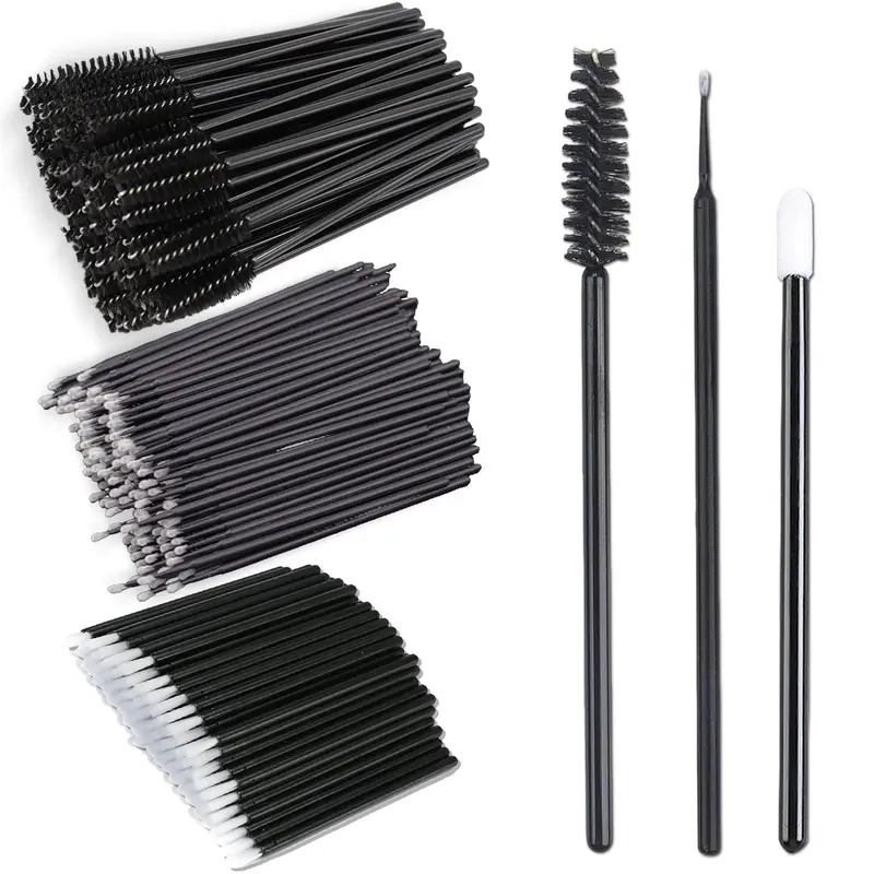 Halloween Fall Gift 200Pcs Eyelash Extension Kit – Black Lash Spoolies, Mascara Wands, Lip Brushes & Disposable Micro Swab Applicators